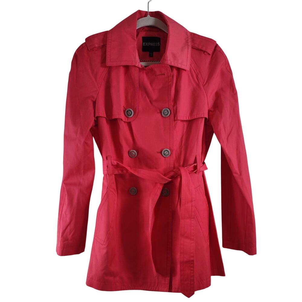 Express Coral Color Midi Trench Coat with Belt, Size Medium
